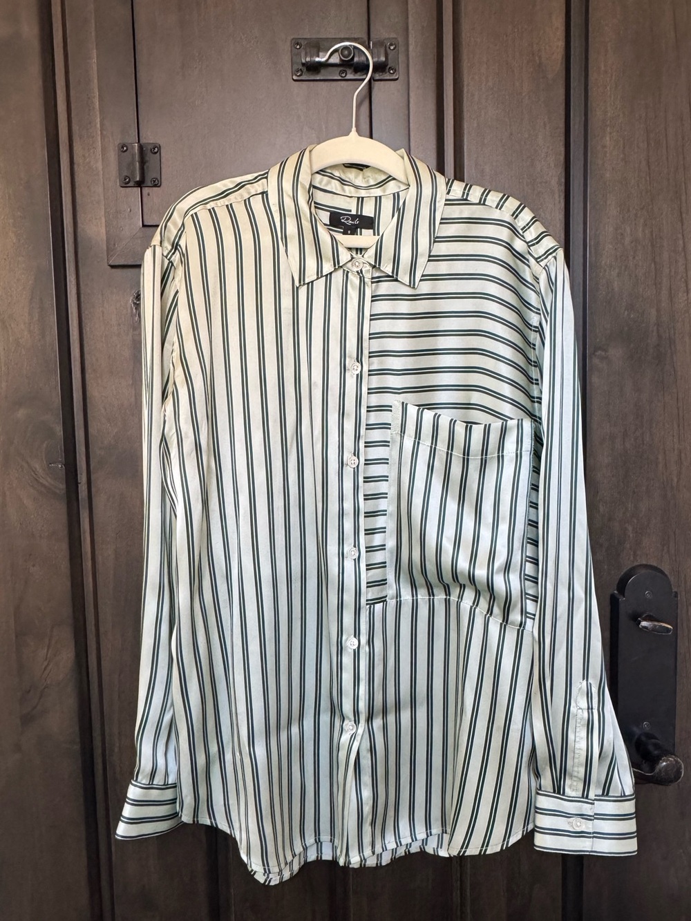 Rails Green Silk Vertical Stripe Button-Up Shirt